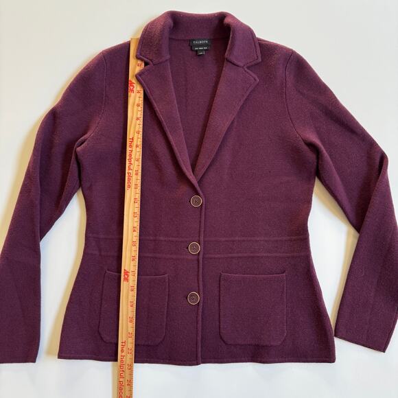 Talbots 100% Merino Wool Sweater Jacket Plum Purple Size XS EUC Three Button - Picture 10 of 12